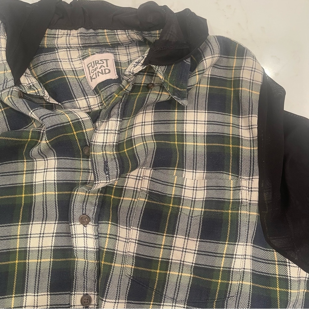 LF Furst Of A Kind oversized flannel with mesh sleeves & hood